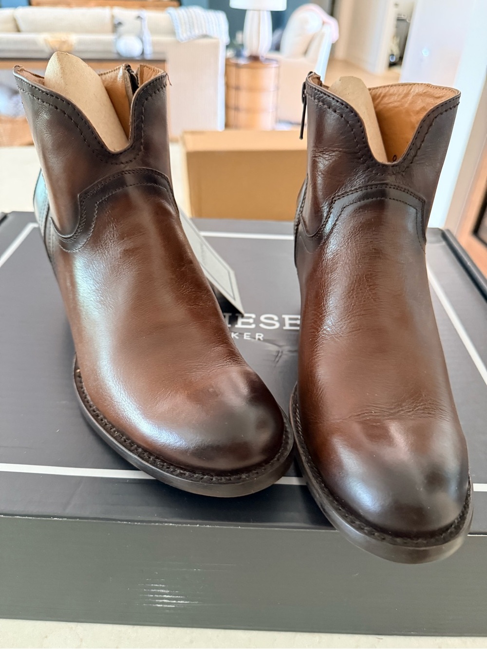Lucchese Brown Leather Western Ankle Booties - Picture 2 of 6